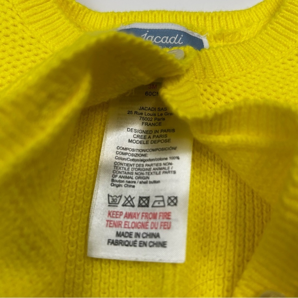 Jacadi Baby Yellow Knit Cardigan – Size 3M - Picture 3 of 4